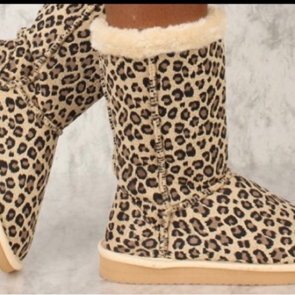 FOLLOW ME Leopard Boot Print Slip On Slipper Faux Suede Size 6 - Picture 2 of 14